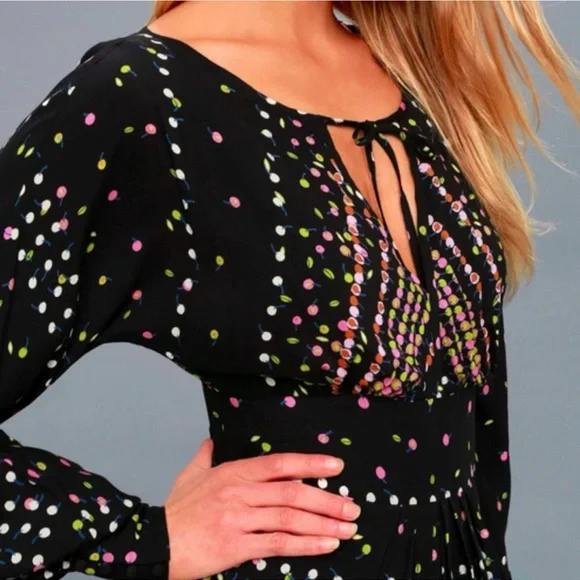 Free People Coryn Mini Dress Black Printed Open Back Long Sleeve Size 2 - Picture 8 of 15